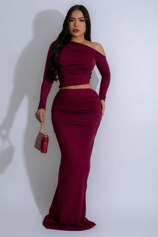 OFF SHOULDER CROP TOP AND MAXI SKIRT SET