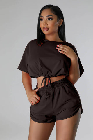 DRAWSTRING CROP TOP & SHORT SET