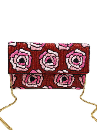 Roses Red Beaded Clutch Bag