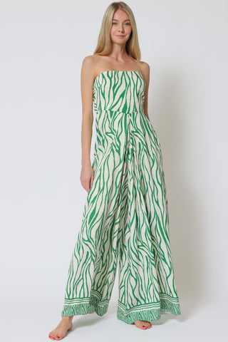 Ivory/Green Tube Tie Back Jumpsuit