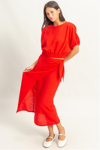 Red Linen Wrap Skirt