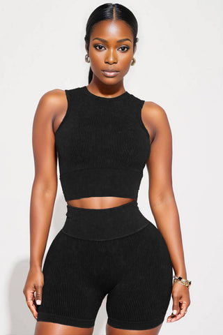 RIBBED WASHED TANK AND BIKER SET
