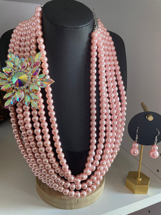 Pink Pearl Necklace Set