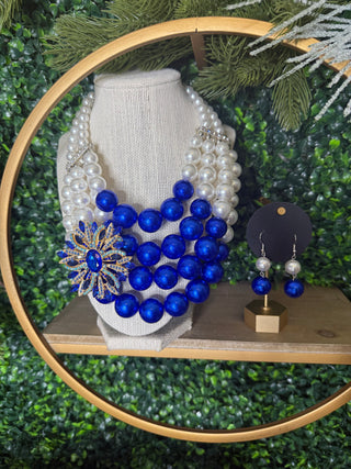 Royal Blue/White Pearl Necklace Set