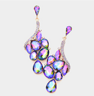 Multi Stone Cluster Dangle Evening Earrings