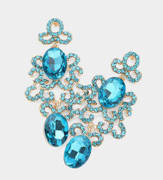 Oval Stone Pointed Abstract Dangle Evening Earrings