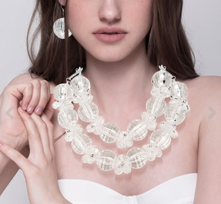Oversized Acrylic Ball Beaded Double Layered Statement Necklace Set