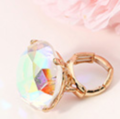 Oversized Diamond Cut Round Glass Stone Stretch Ring