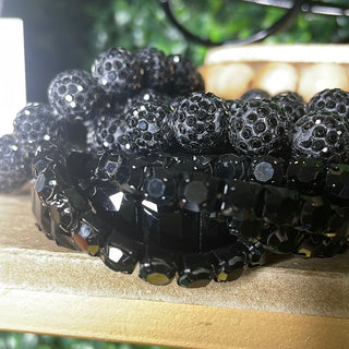 BLACK MULTI STRAND BUTTERFLY PEARL NECKLACE SET
