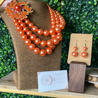 ORANGE PEARL NECKLACE SET